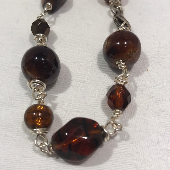 Artisan Glass bead bracelet, amber and brown - Picture 8 of 8